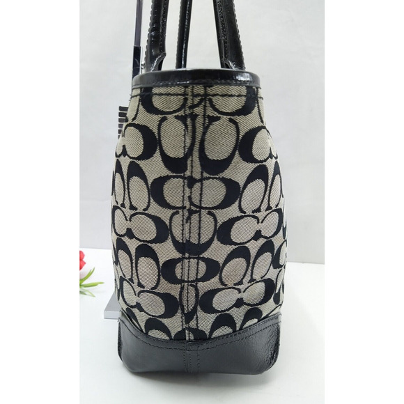 Coach Bleecker Signature Black Canvas Leather Trim Top Handle Tote Shoulder Bag - Picture 5 of 15